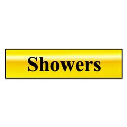 ASEC `Showers` 200mm X 50mm Gold Self Adhesive Sign