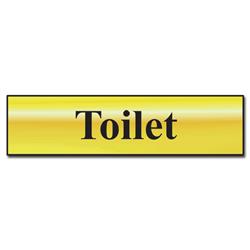 ASEC `Toilet` 200mm x 50mm Metal Strip Self Adhesive Sign Gold
