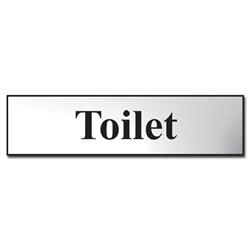 ASEC `Toilet` 200mm x 50mm Metal Strip Self Adhesive Sign Chrome