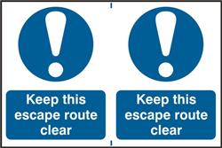 ASEC `Keep This Escape Route Clear` 200mm x 150mm PVC Self Adhesive Sign