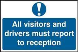 ASEC `All Visitors and Drivers Must Report To Reception` 200mm x 300mm PVC Self Adhesive Sign