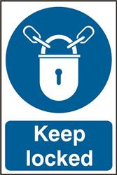 ASEC `Keep Locked` 200mm x 300mm PVC Self Adhesive Sign