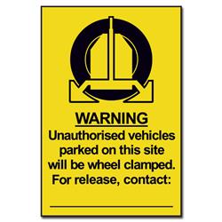 ASEC `Unauthorised Vehicles Will Be Clamped` Sign 200mm x 300mm