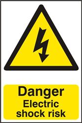 ASEC `Danger Electric Shock Risk` 200mm x 300mm PVC Self Adhesive Sign