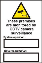 ASEC `These Premises Are Monitored By CCTV Surveillance` 200mm x 300mm PVC Self Adhesive Sign