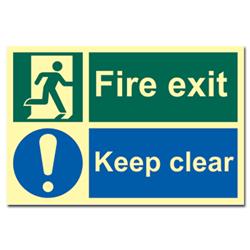 ASEC `Fire Escape Keep Clear` Sign Photoluminescent 300mm x 200mm