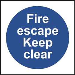 ASEC `Fire Escape Keep Clear` Sign 100mm x 100mm
