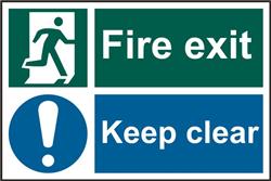 ASEC `Fire Exit Keep Clear` 200mm x 300mm PVC Self Adhesive Sign