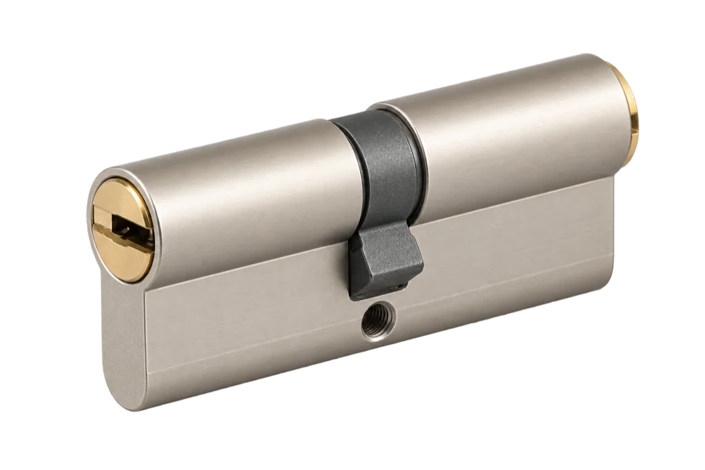 Satin nickel double Euro cylinder with a keyway at each end