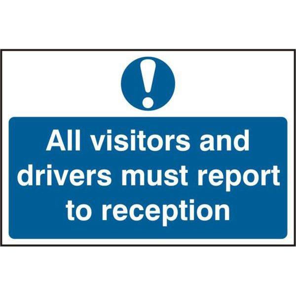 ASEC `All Visitors and Drivers Must Report To Reception` 200mm x 300mm PVC Self Adhesive Sign