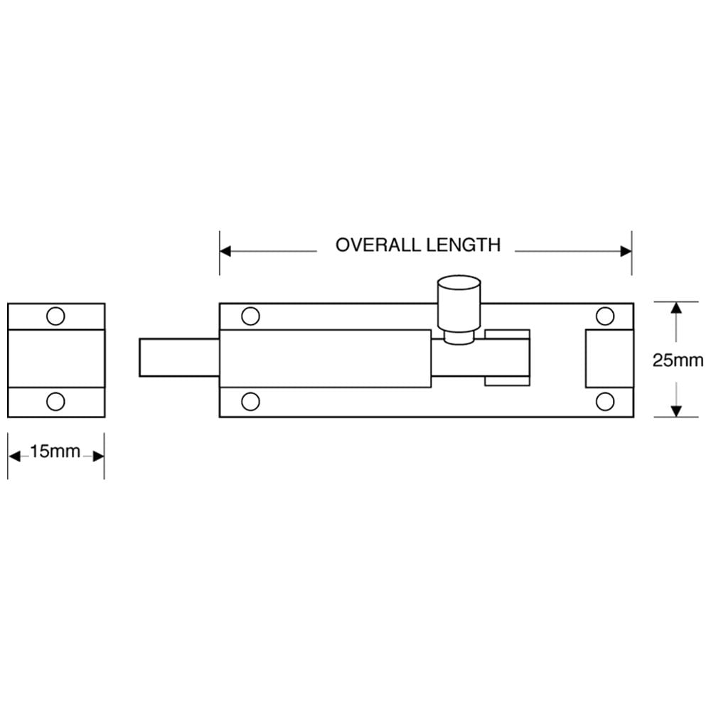 ASEC Aluminium 25mm Wide Straight Barrel Bolt