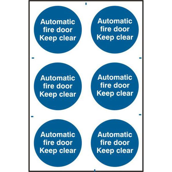 ASEC `Automatic Fire Door Keep Clear` 200mm x 300mm PVC Self Adhesive Sign