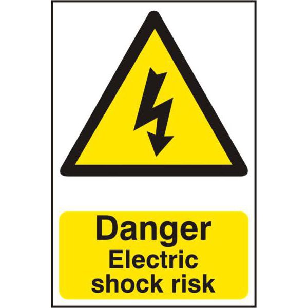 ASEC `Danger Electric Shock Risk` 200mm x 300mm PVC Self Adhesive Sign