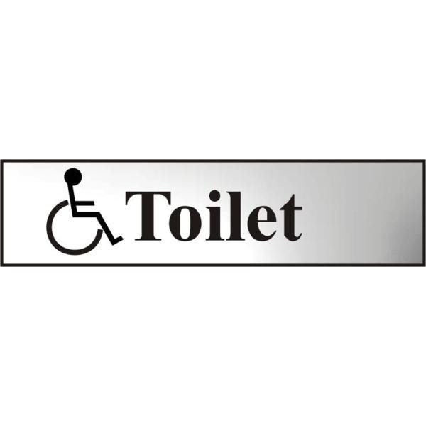 ASEC `Disabled Toilet` 200mm x 50mm Chrome Self Adhesive Sign