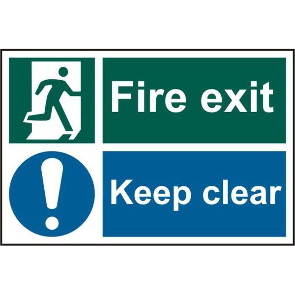 ASEC `Fire Exit Keep Clear` 200mm x 300mm PVC Self Adhesive Sign