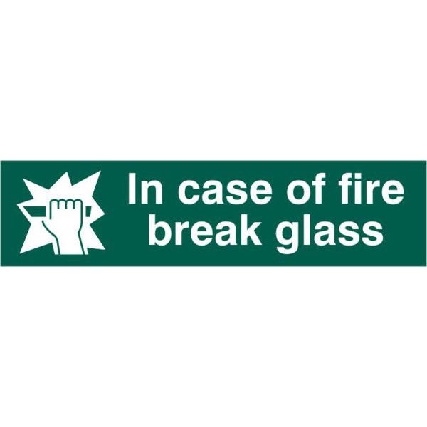 ASEC `In Case Of Fire Break Glass` 200mm x 50mm PVC Self Adhesive Sign.