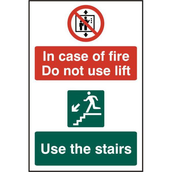 ASEC `In Case Of Fire Do Not Use Lift` 200mm x 300mm PVC Self Adhesive Sign
