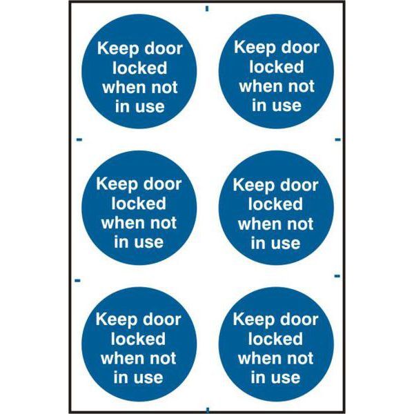 ASEC `Keep Door Locked When Not In Use` 200mm x 300mm PVC Self Adhesive Sign