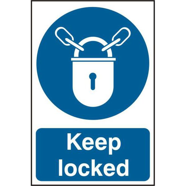 ASEC `Keep Locked` 200mm x 300mm PVC Self Adhesive Sign