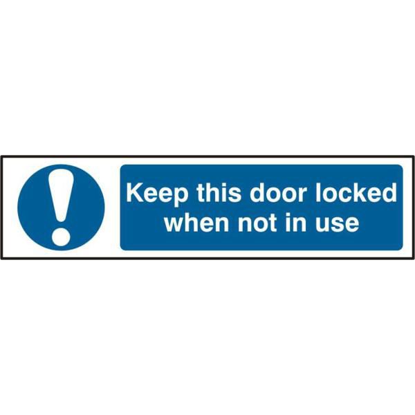 ASEC `Keep This Door Locked When Not In Use` 200mm x 50mm Self Adhesive Sign