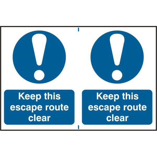 ASEC `Keep This Escape Route Clear` 200mm x 150mm PVC Self Adhesive Sign