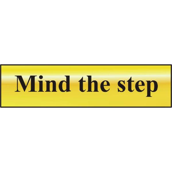 ASEC `Mind The Step` 200mm x 50mm Gold Self Adhesive Sign