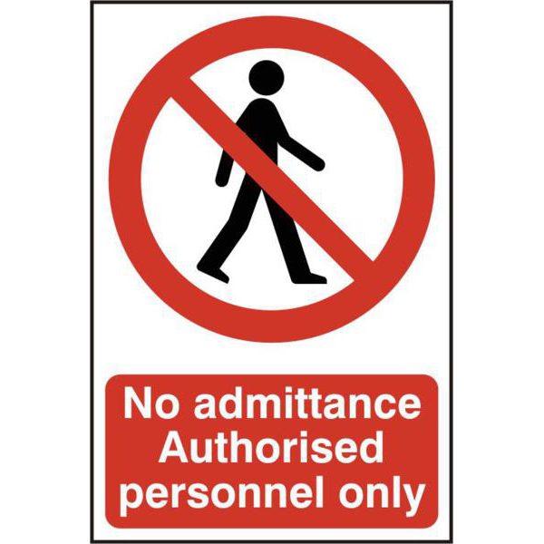 ASEC `No Admittance Authorised Personnel Only` 200mm x 300mm PVC Self Adhesive Sign