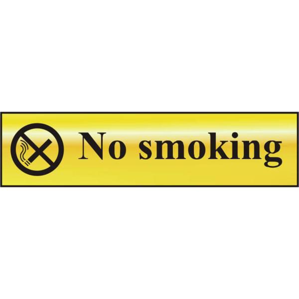 ASEC `No Smoking` 200mm x 50mm Gold Self Adhesive Sign