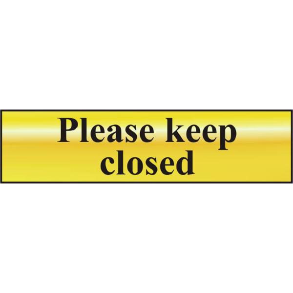 ASEC `Please Keep Closed` 200mm x 50mm Gold Self Adhesive Sign