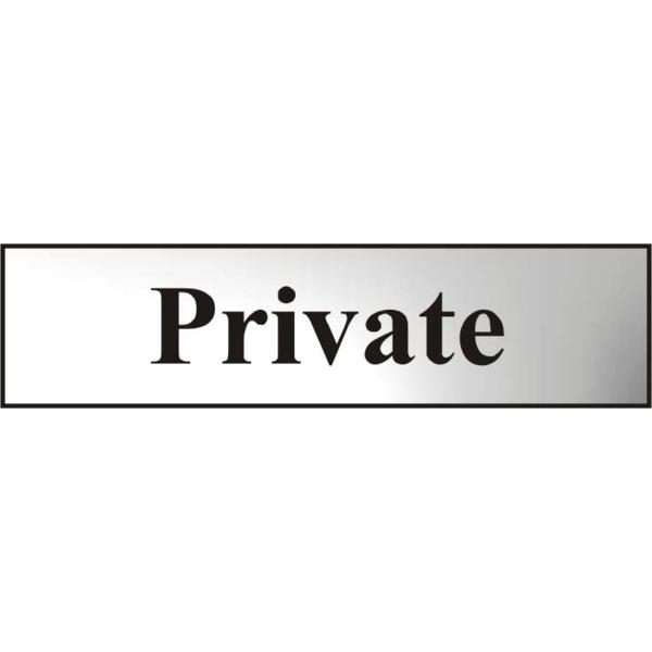 ASEC `Private` 200mm x 50mm Chrome Self Adhesive Sign