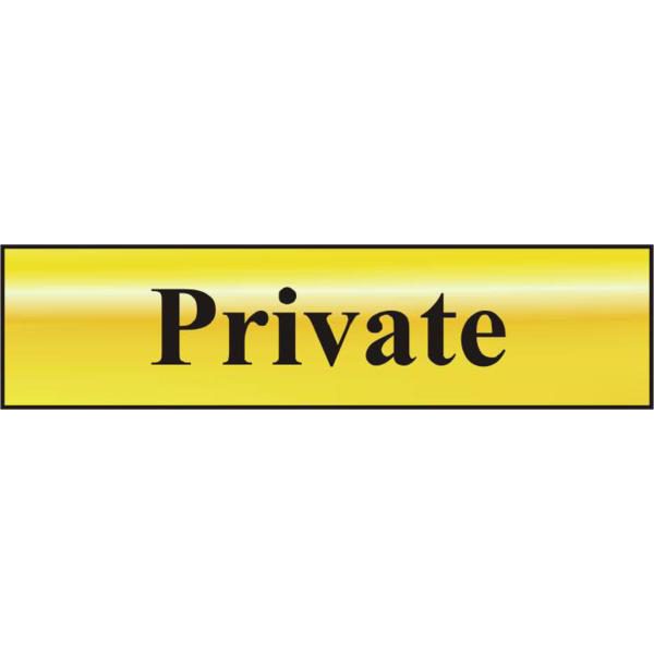 ASEC `Private` 200mm x 50mm Gold Self Adhesive Sign