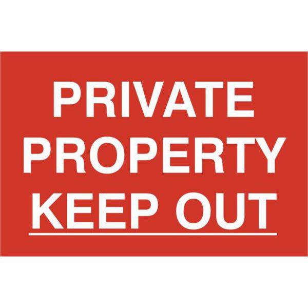 ASEC `Private Property Keep Out` 200mm x 300mm PVC Self Adhesive Sign