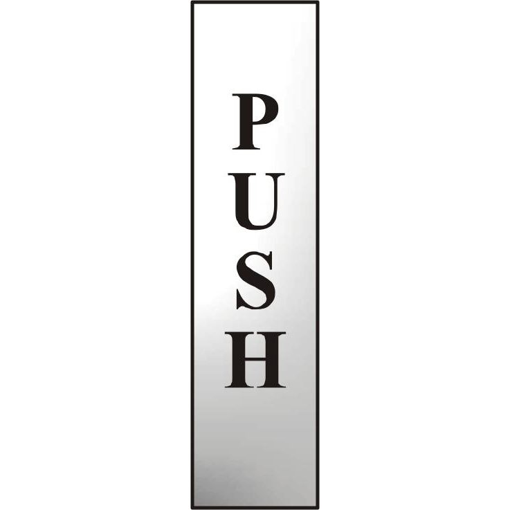 ASEC `Push` 200mm x 50mm Chrome Self Adhesive Sign