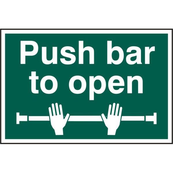 ASEC `Push Bar To Open` 200mm x 300mm PVC Self Adhesive Sign