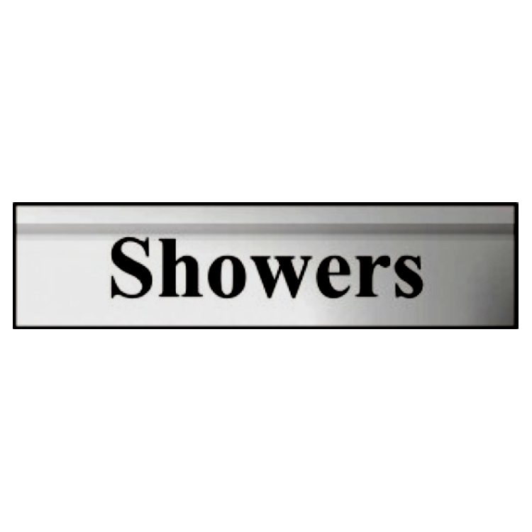 ASEC `Showers` 200mm X 50mm Silver Self Adhesive Sign
