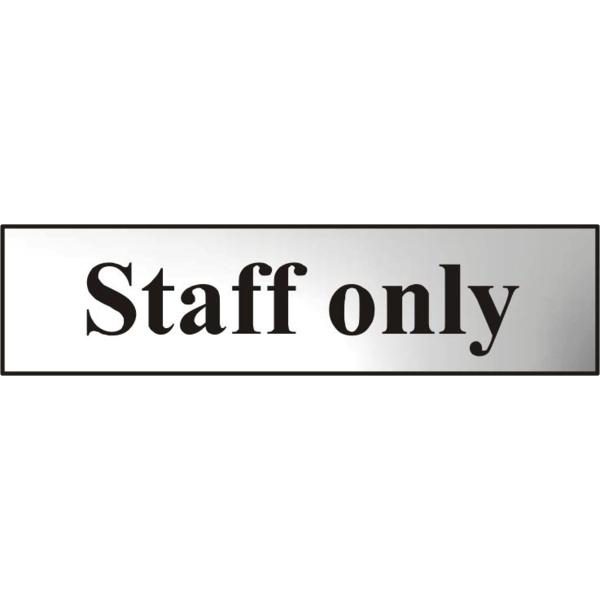 ASEC `Staff Only` 200mm x 50mm Chrome Self Adhesive Sign