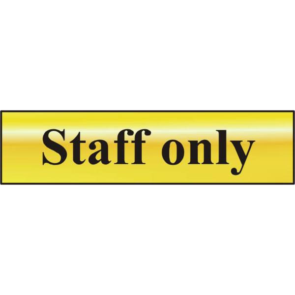 ASEC `Staff Only` 200mm x 50mm Gold Self Adhesive Sign