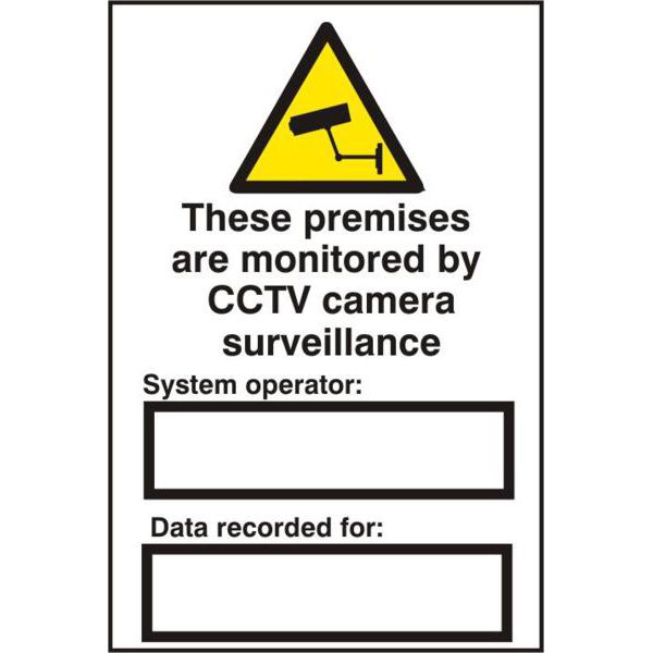 ASEC `These Premises Are Monitored By CCTV Surveillance` 200mm x 300mm PVC Self Adhesive Sign