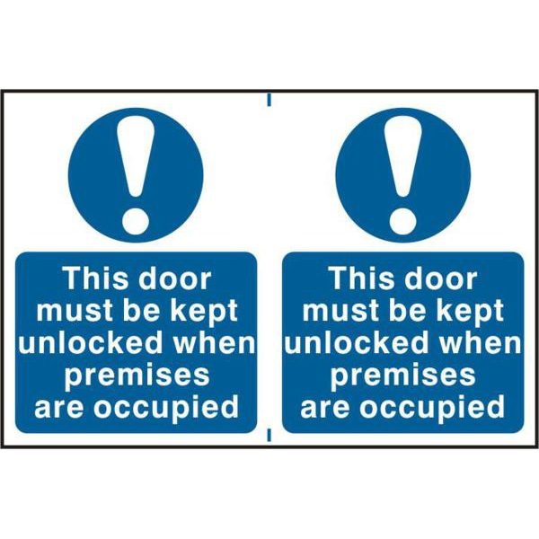 ASEC `This Door Must Be Kept Unlocked When Premises Are Occupied` 200mm x 300mm PVC Self Adhesive Sign