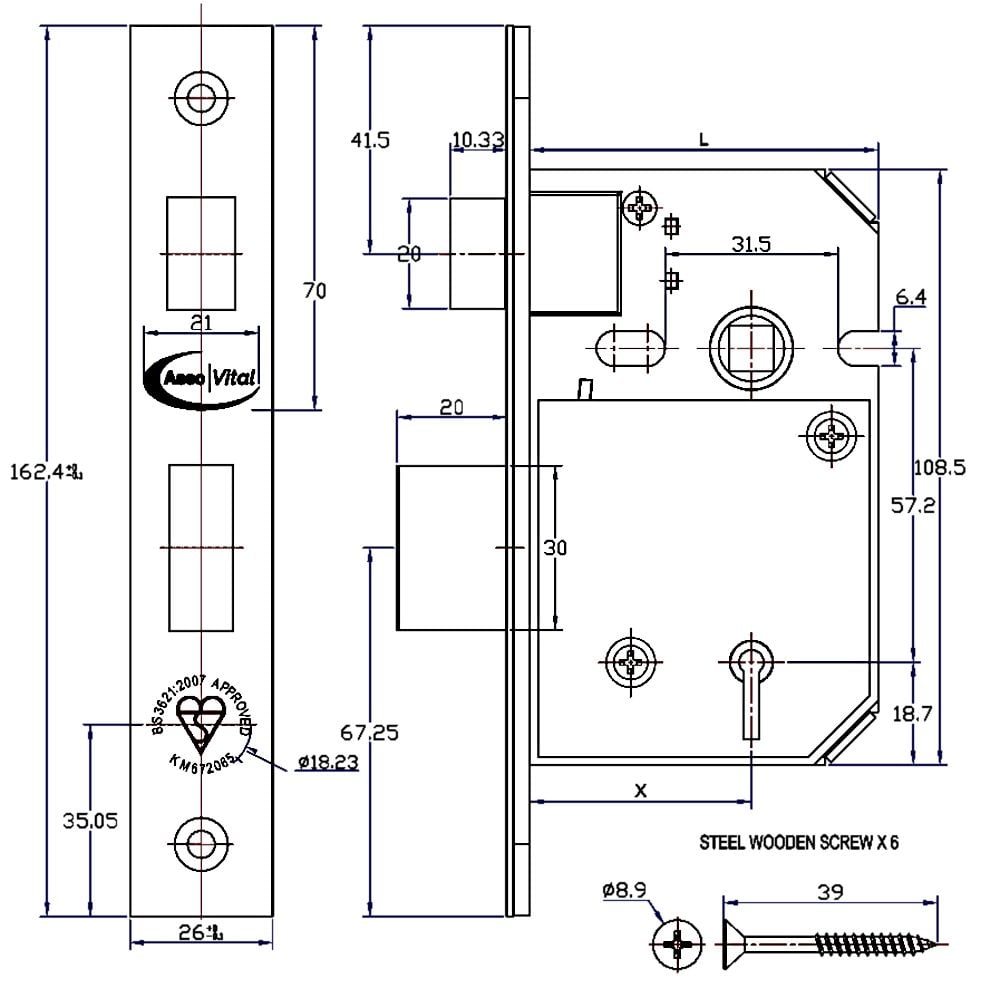 ASEC Vital BS 5 Lever Mortice Sashlock