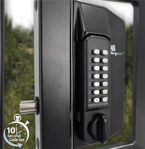 BL3100 ECP Metal Gate Lock with Anti Climb Knob Turn ECP keypad, inside holdback paddle handle