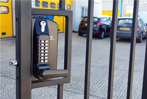 BL3400DKO Metal Gate Lock with free turning lever keypad, inside holdback lever handle &amp; key override