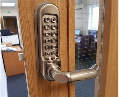 BL5001 FT 30/60 minute fire rated round bar handle keypad with round bar inside handle