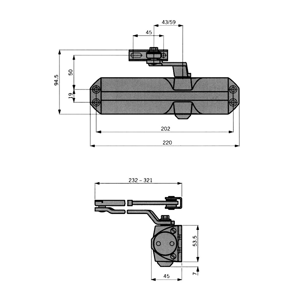DORMAKABA TS68 Size 2-4 Overhead Door Closer