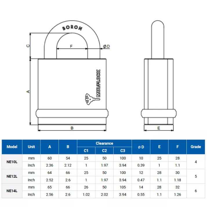 Mul-T-Lock NE14 Open Shackle Padlock