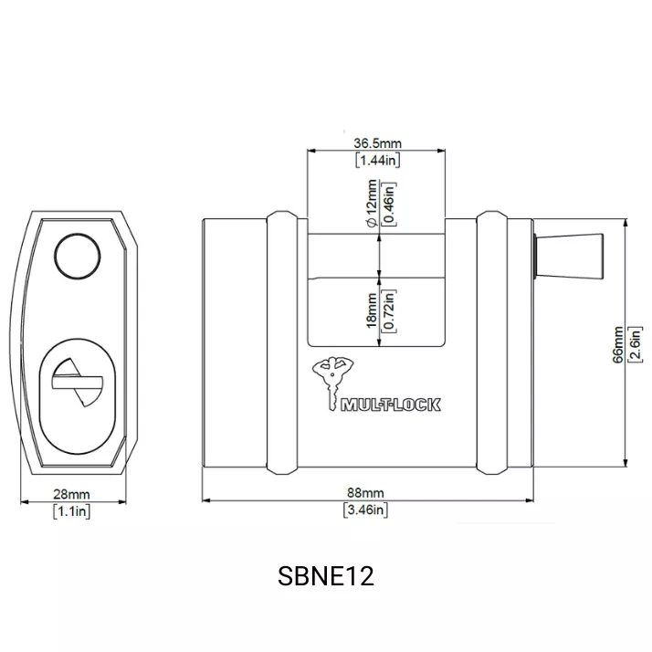 Mul-T-Lock SBNE12 Sliding Shackle Padlock