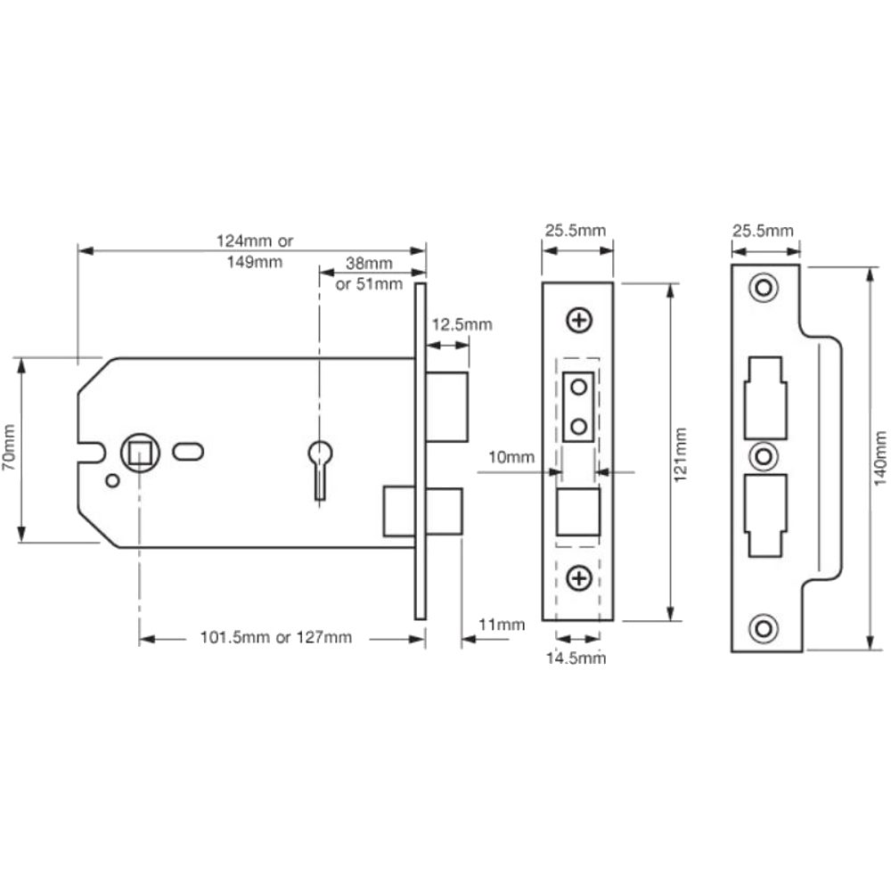 UNION 2077 Horizontal 3 Lever Sashlock