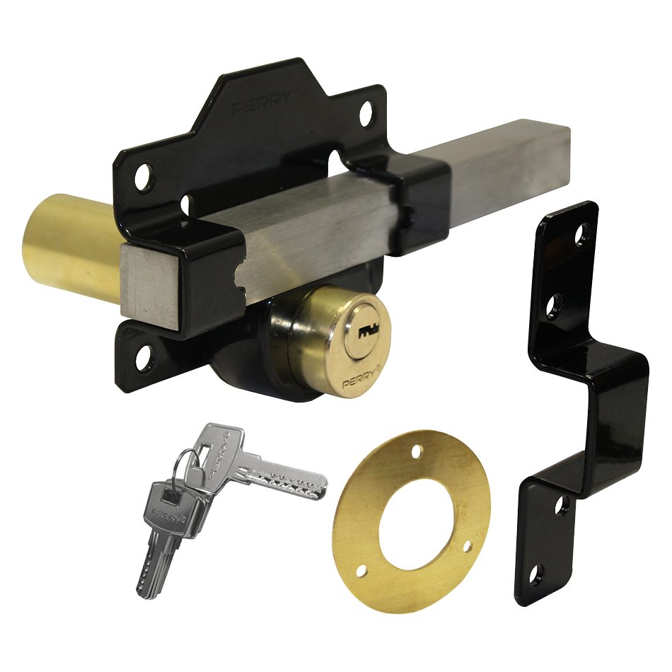 A PERRY Double Locking Long Throw Gate Lock - L27459 - Black - 1127/70