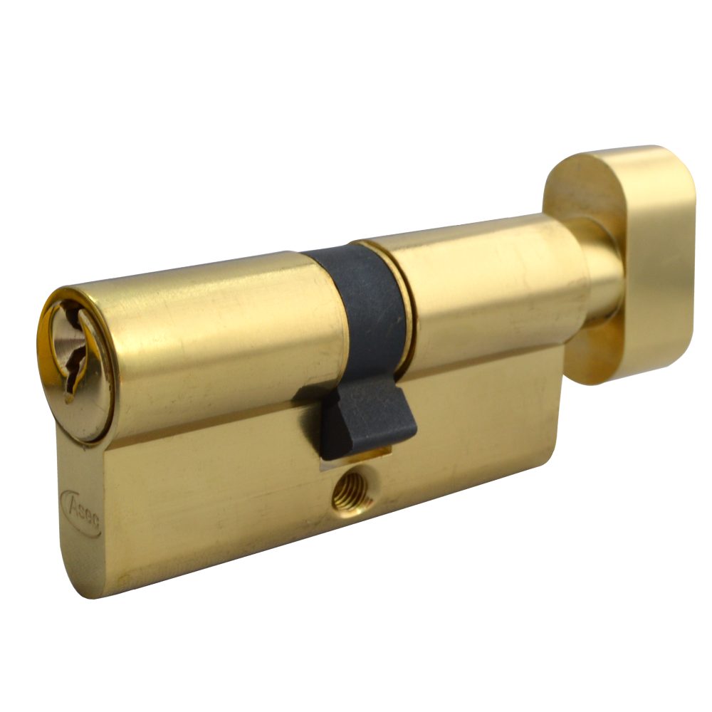 ASEC 5-Pin Euro Key &amp; Turn Cylinder - AS1370 - 30/T30 - Polished Brass - AS1370