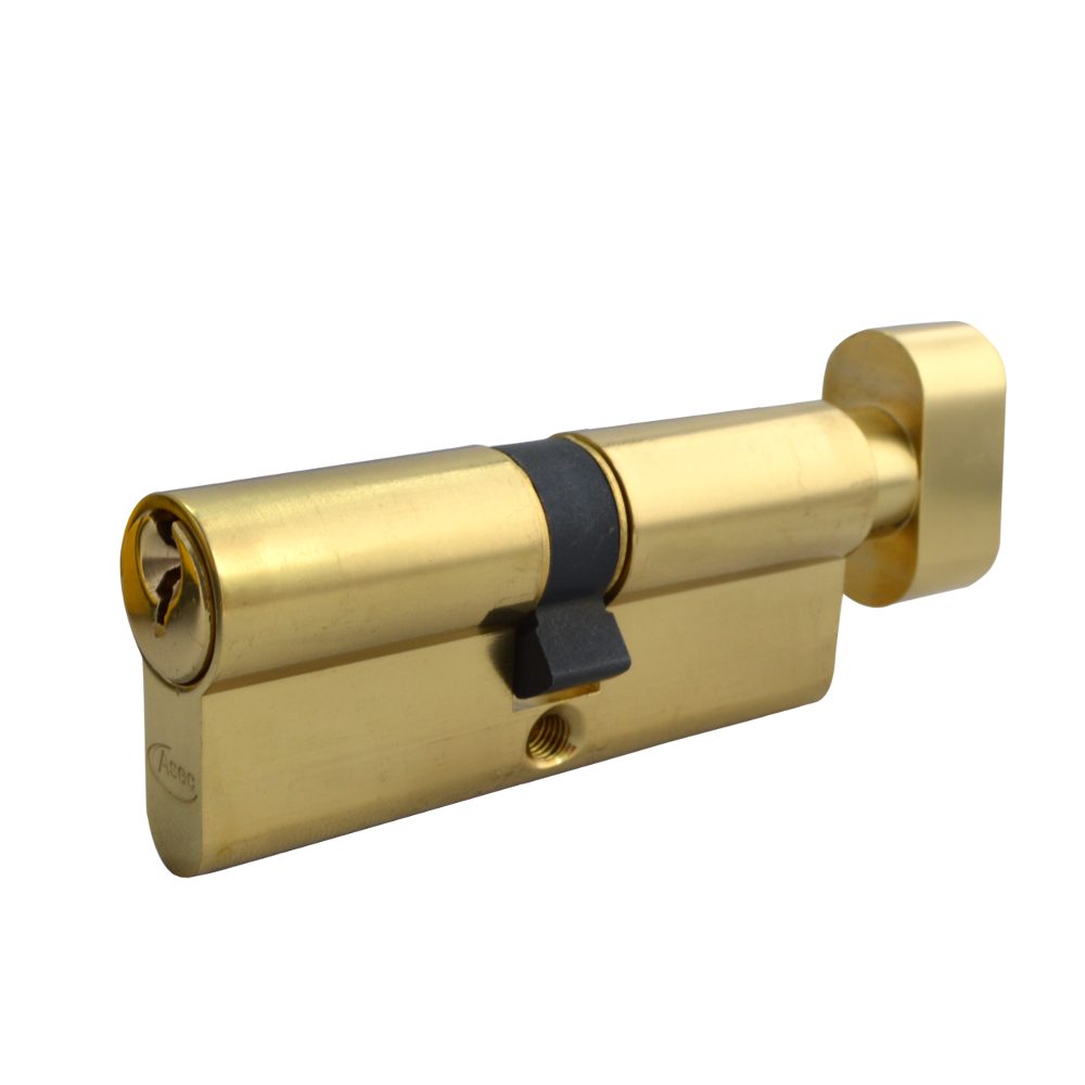 ASEC 5-Pin Euro Key &amp; Turn Cylinder - AS1198 - 40/T40 - Polished Brass - AS1198